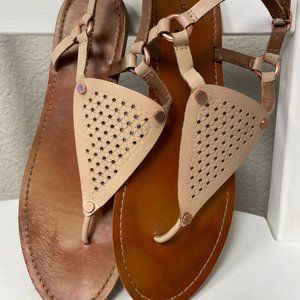 Lucky Brand Abell Cream Beige Leather Flat Sandals Size 9